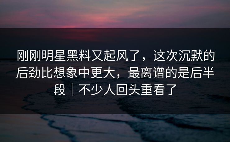 刚刚明星黑料又起风了，这次沉默的后劲比想象中更大，最离谱的是后半段｜不少人回头重看了