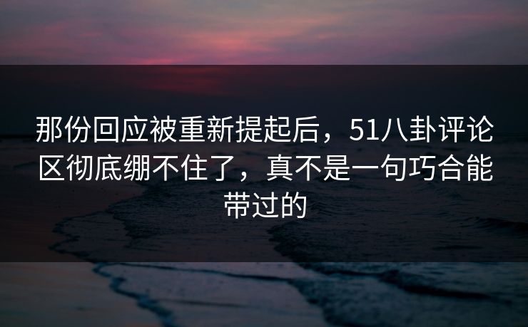 那份回应被重新提起后，51八卦评论区彻底绷不住了，真不是一句巧合能带过的